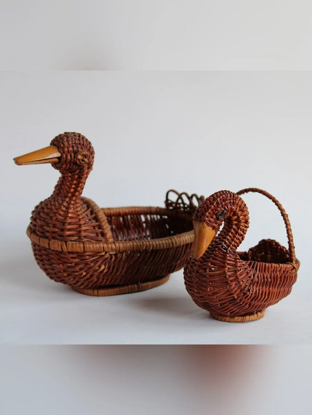 Pair Of Woven Baskets - Swan And Duck